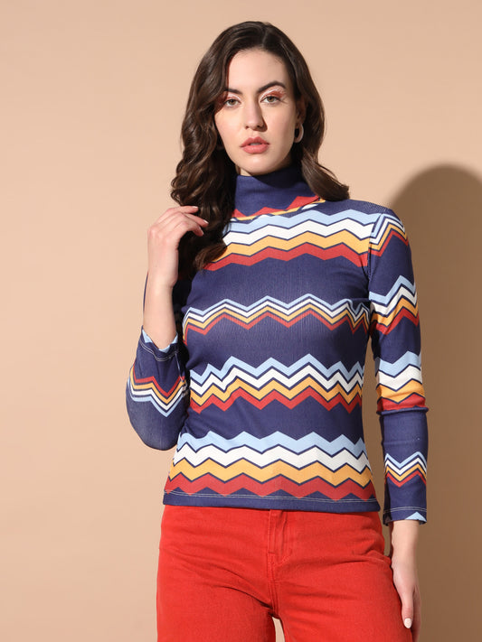 TANDUL Women Printed High Neck Multicolor Sweater