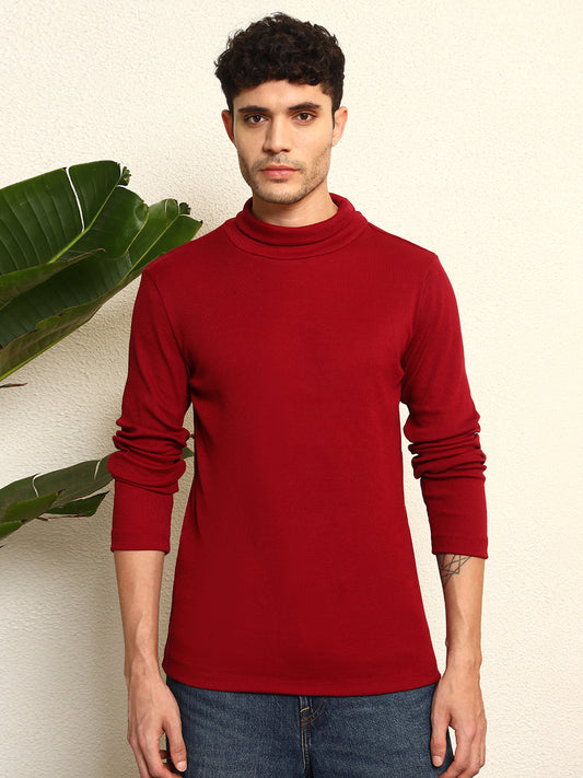 TANDUL Men Solid Turtle Neck Maroon Sweater