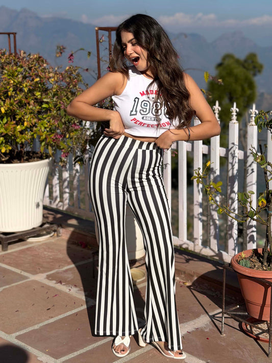 TANDUL Women Chic Black and White Striped Trouser