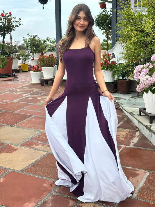 TANDUL Women Purple and White Long Flared Dress