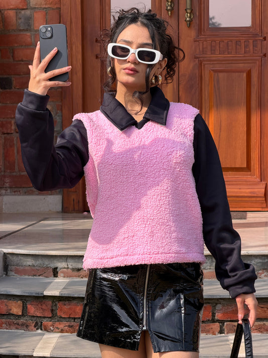 TANDUL Women Pink Fur Sweatshirt
