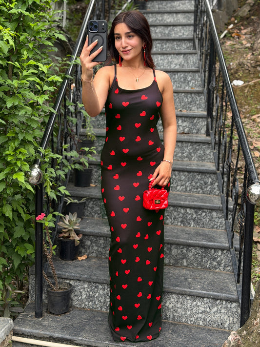 TANDUL Red Heart Printed Bodycon Dress