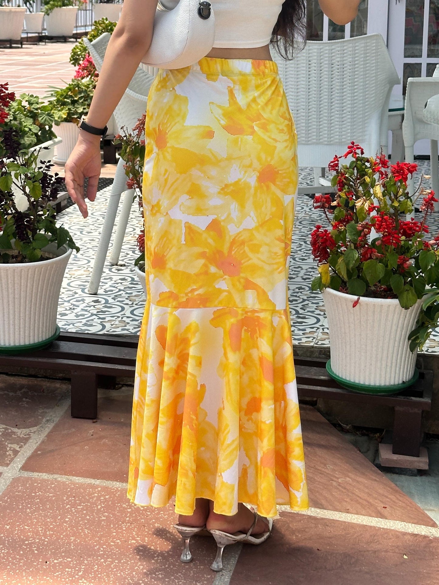TANDUL Women Stunning Yellow and White Floral Skirt