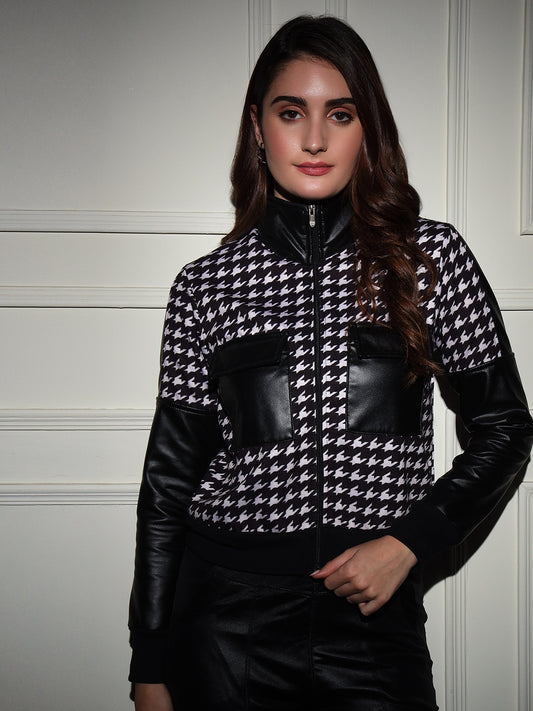 TANDUL Women Houndstooth Fleece Jacket