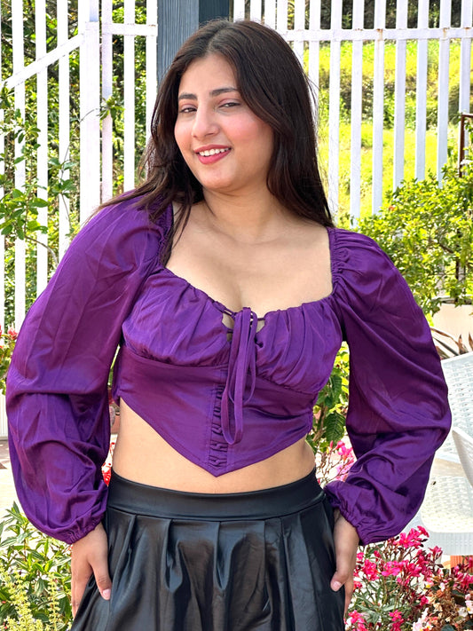TANDUL Casual Balloon Sleeve Self Design Women Purple Top