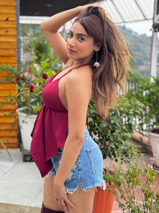 TANDUL Striking Maroon Bralet Top