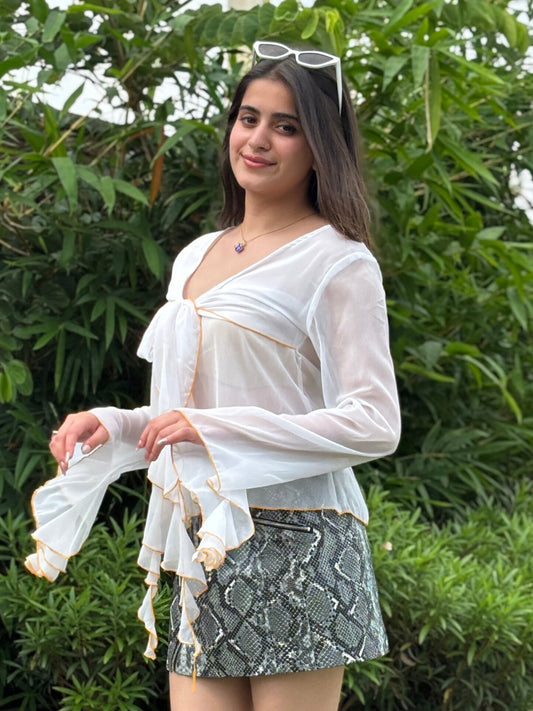 TANDUL Elegant White Frill Top