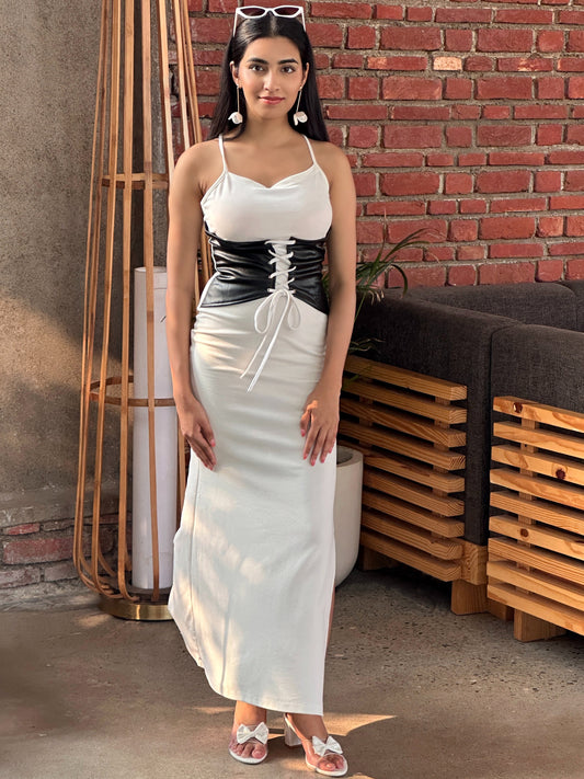 TANDUL Women White Dress with Attached Belt