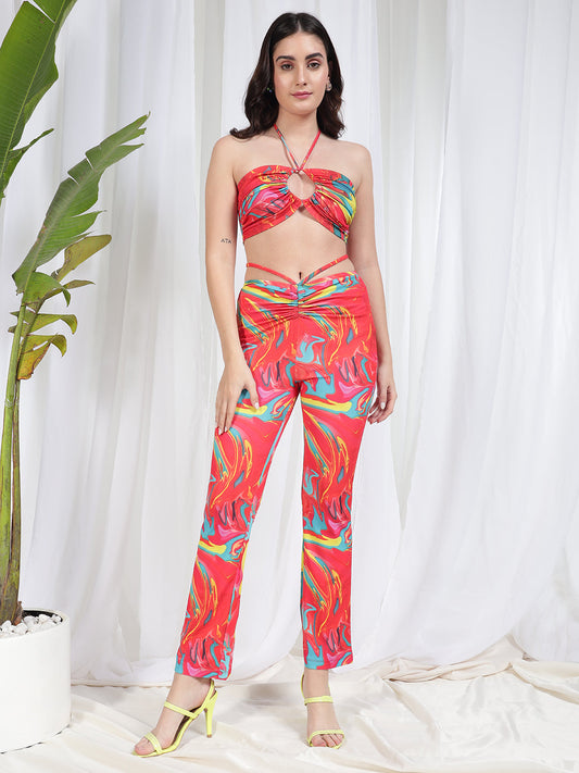 TANDUL Women Red Marbel Printed Co-ord Set