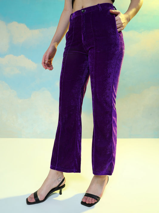 TANDUL Women Regular Fit Purple Velvet Trousers
