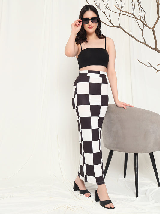 TANDUL Women Checkered Straight Black Skirt