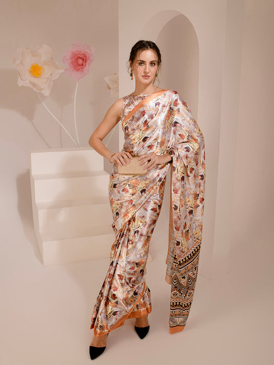 ELTIRE Exquisite Printed Bollywood Style Satin Saree