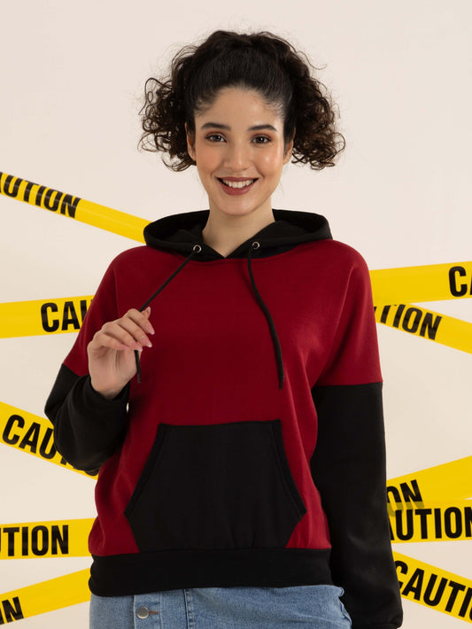 TANDUL Women Stylish Maroon and Black Hoodie