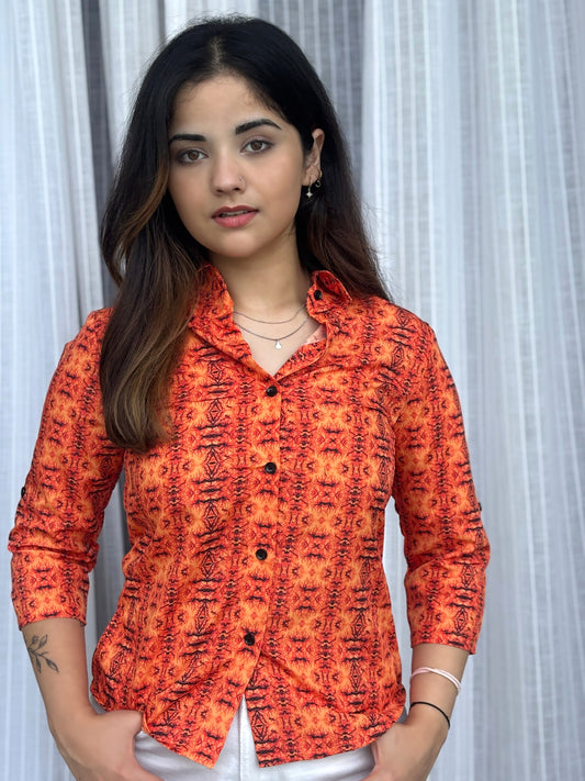 TANDUL Women Striking Orange Shirt