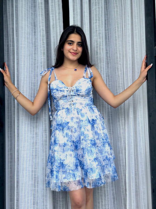 TANDUL Women Stunning Blue Floral Net Dress
