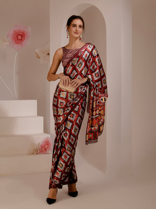 ELTIRE Exquisite Printed Bollywood Style Satin Saree