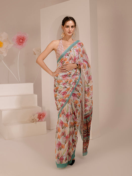 ELTIRE Exquisite Printed Bollywood Style Georgette Saree