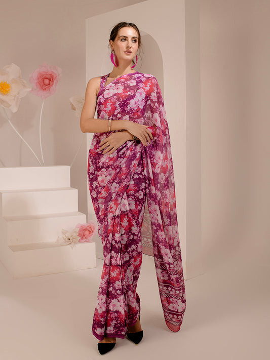 ELTIRE Exquisite Printed Bollywood Style Georgette Saree