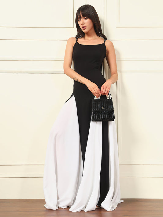 TANDUL Women Black and White Long Dress