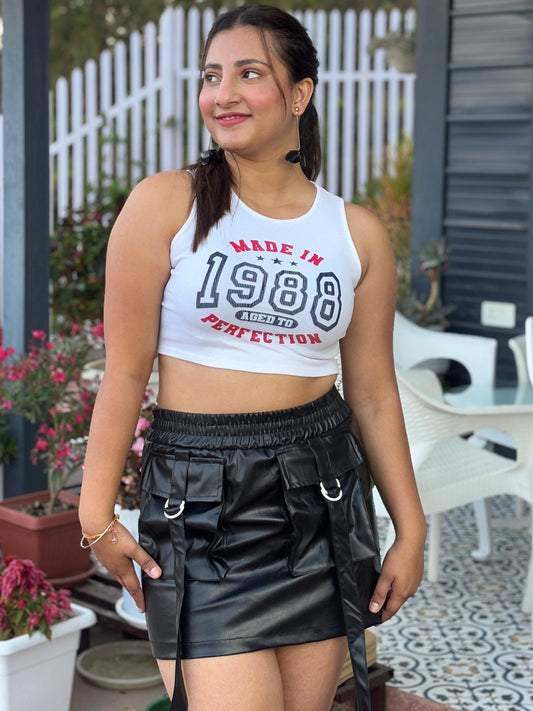 TANDUL Women Chic Black Leather Skirt