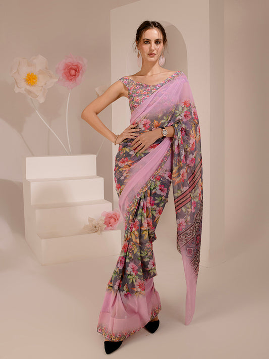 ELTIRE Exquisite Printed Bollywood Style Georgette Saree