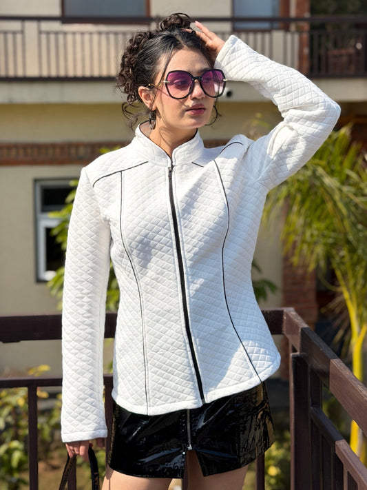 TANDUL Women White Quilt Jacket