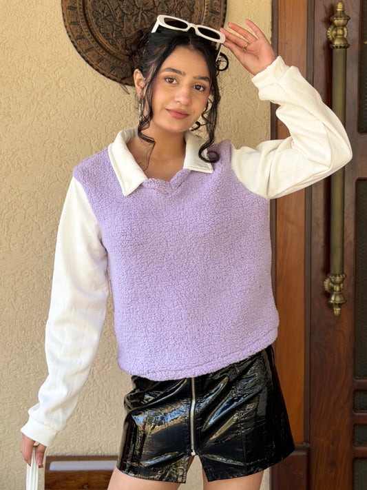 TANDUL Women Chic Purple Fur Sweater