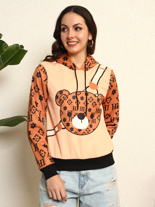 TANDUL Women Stylish Bear Printed Hoodie