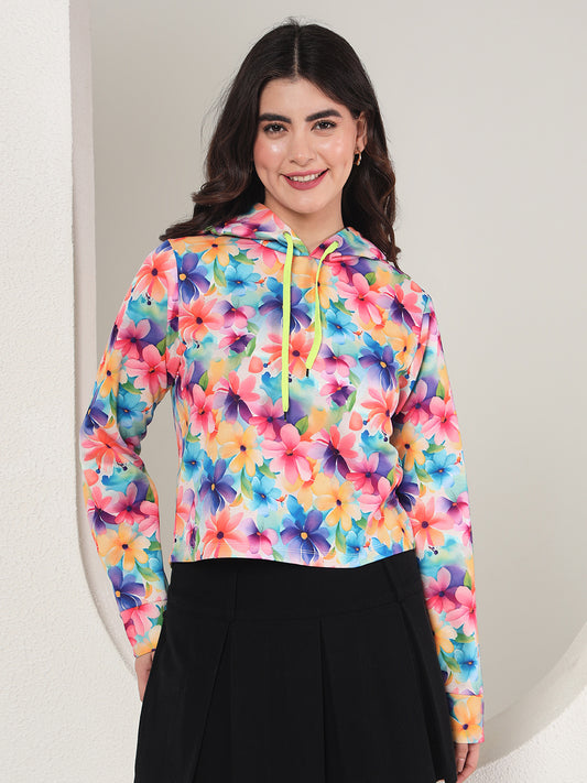 TANDUL Women Full Sleeve Floral Print Hooded Sweatshirt