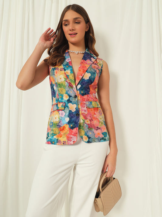 TANDUL Fleece Floral Print Coat For Women