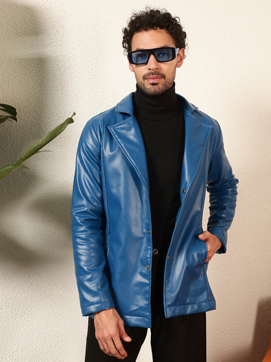 TANDUL Men's Solid Single Breasted Blue Blazer