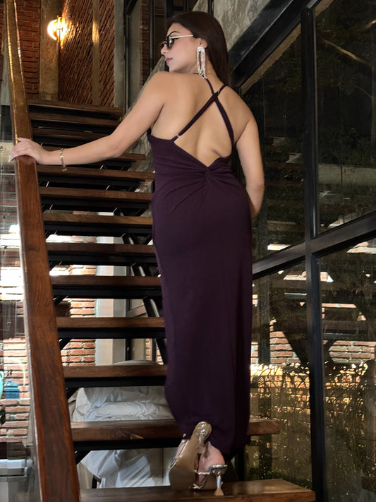 TANDUL Women Stunning Wine Color Dress