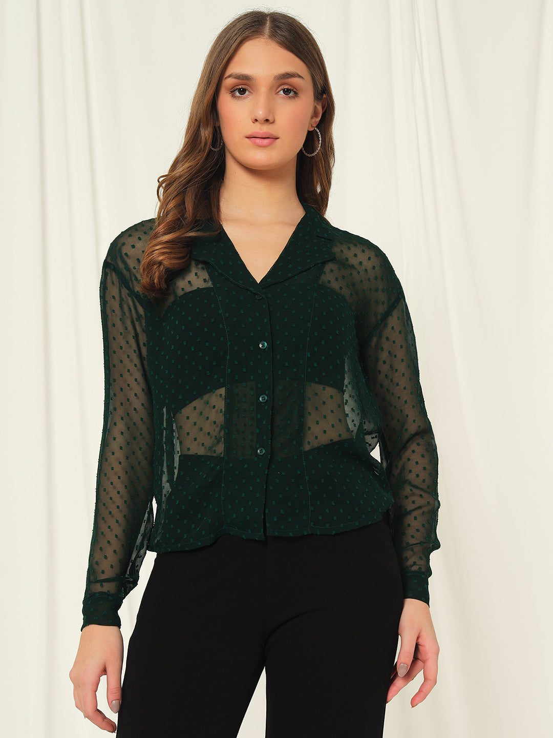 TANDUL Women Regular Fit Solid Lapel Collar Casual Shirt