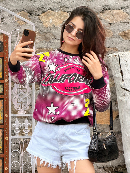 TANDUL Women Purple Printed Round Neck Sweatshirt