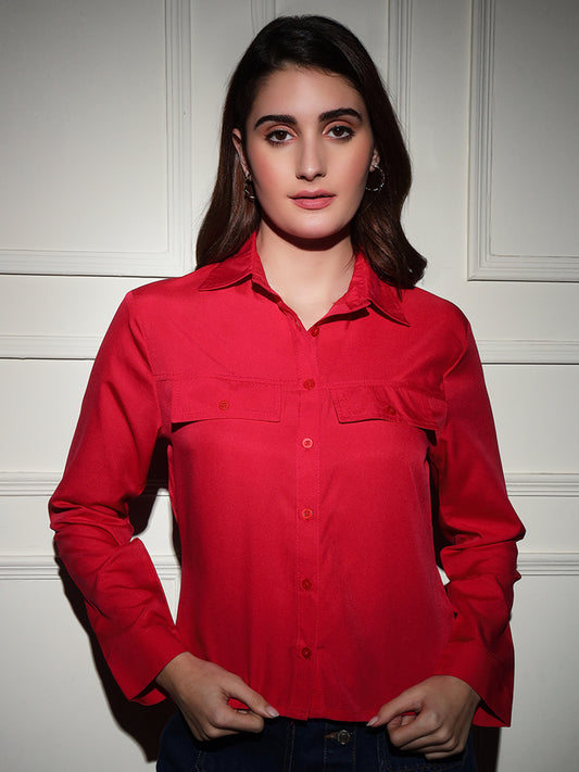 TANDUL Women Regular Fit Solid Spread Collar Casual Shirt
