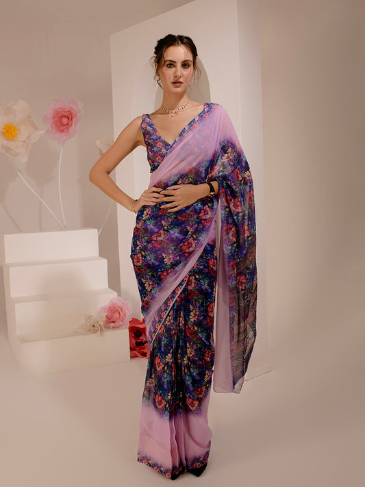 ELTIRE Exquisite Printed Bollywood Style Georgette Saree