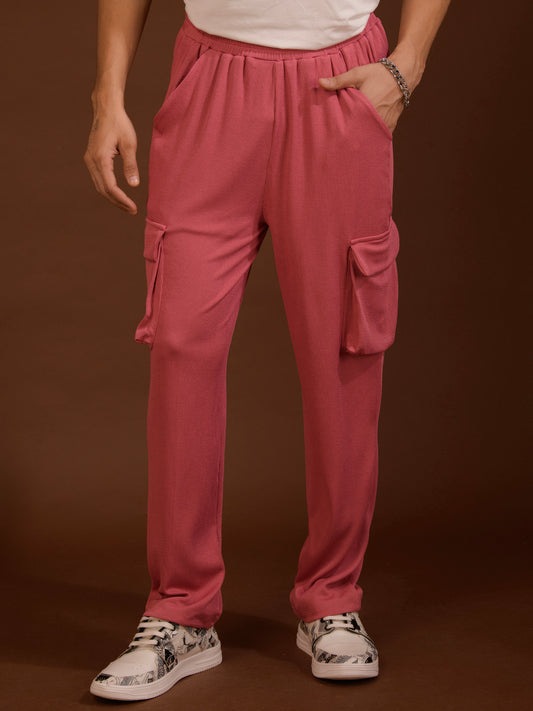 TANDUL Men Regular Fit Pink Lycra Blend Trousers