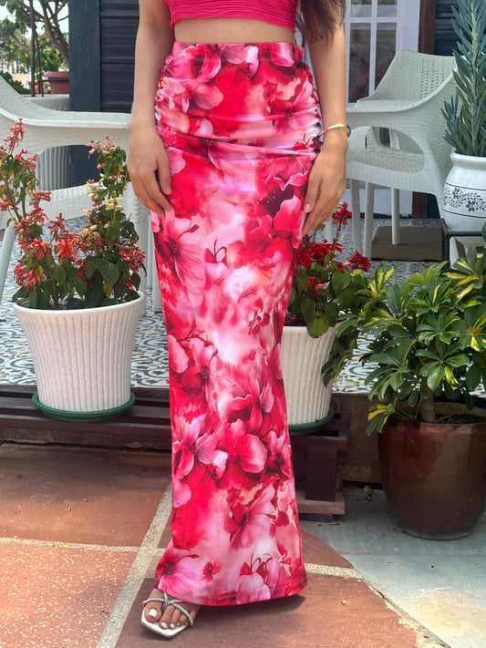 TANDUL Women Stunning Pink Floral Skirt