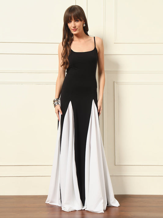 TANDUL Women Black and White Long Dress