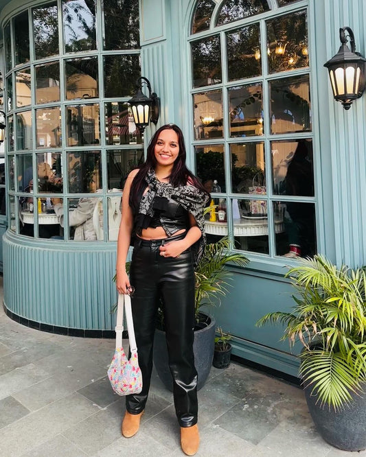 TANDUL Women Regular Fit Black Faux Leather Trousers