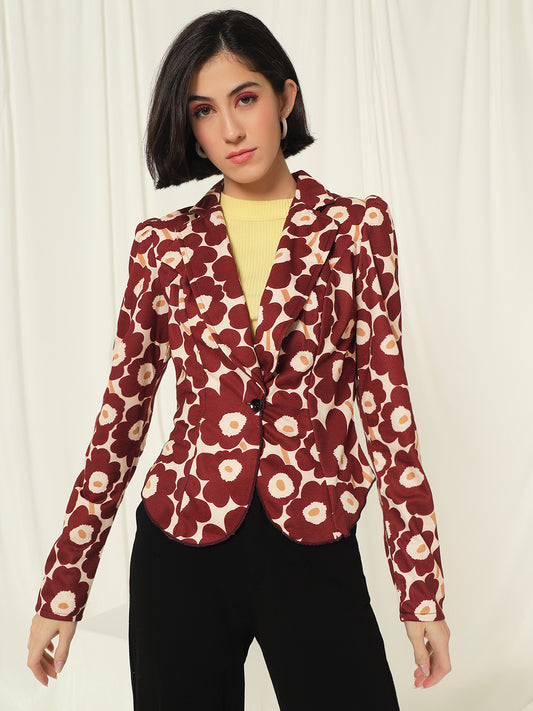 TANDUL Fleece Floral Print Coat For Women