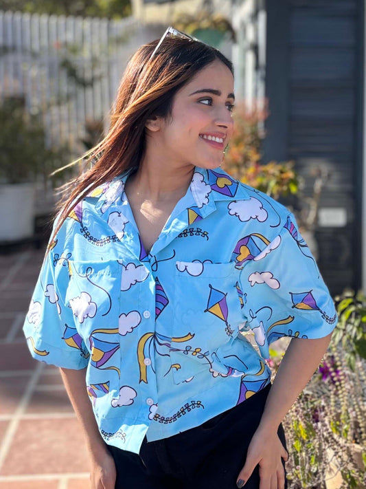 TANDUL Women Skyblue Printed Shirt