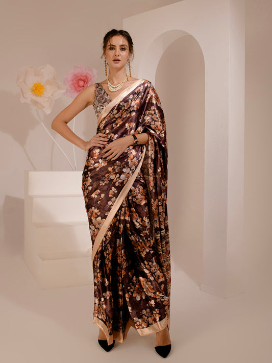 ELTIRE Exquisite Printed Bollywood Style Satin Saree