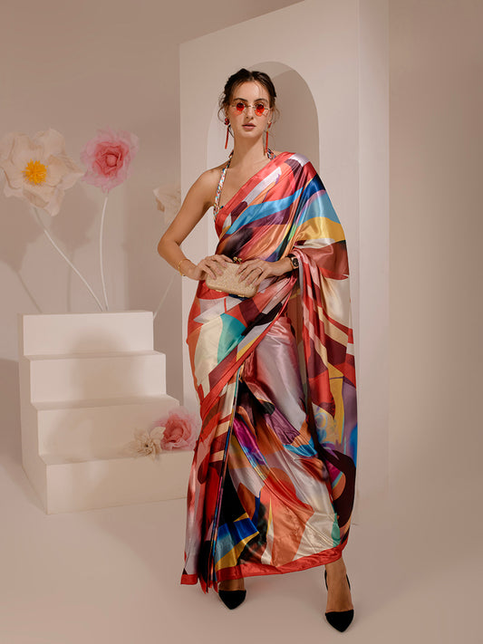 ELTIRE Exquisite Printed Bollywood Style Satin Saree