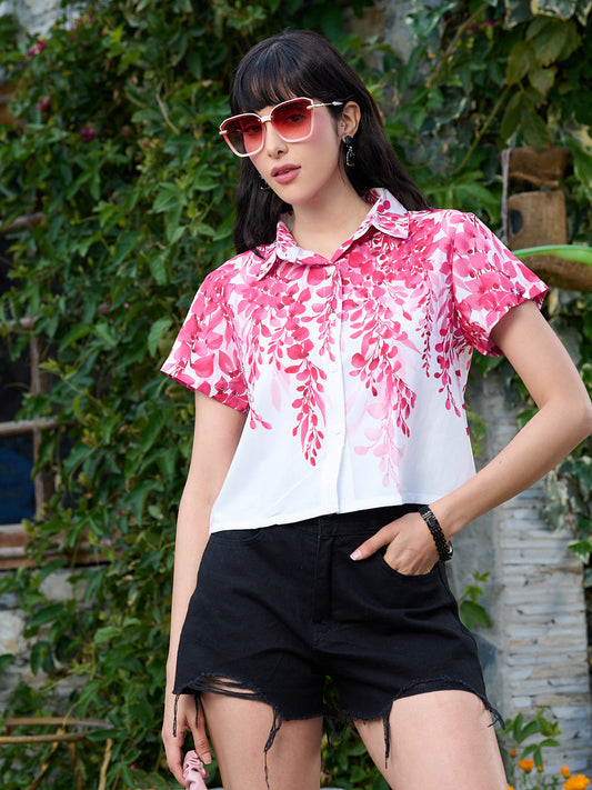 TANDUL Women Pink Printed Crop Shirt
