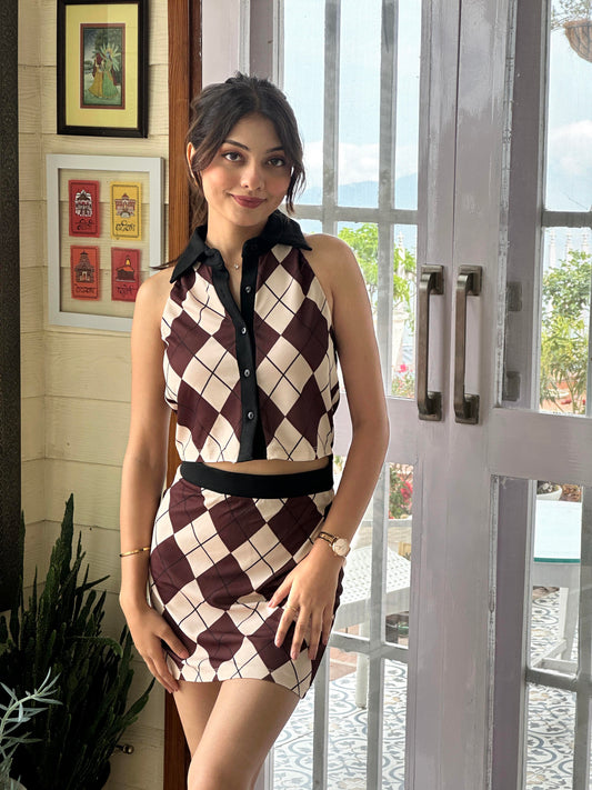 TANDUL Women Charming Brown Checkered Co-ord Set