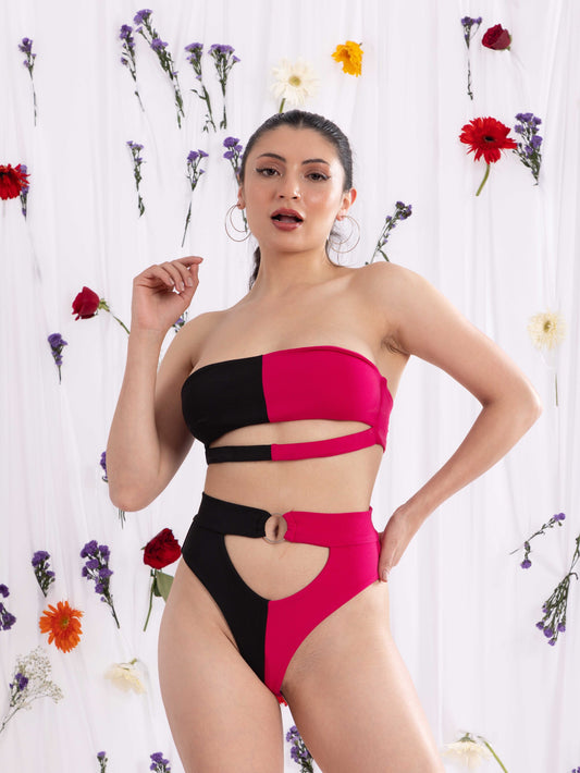 ELTIRE Women Stylish Pink and Black Lingerie Set