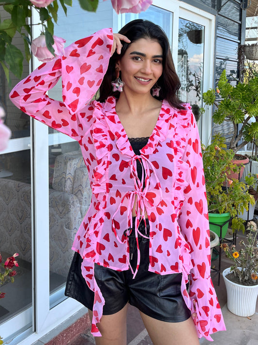 TANDUL Women Charming Heart Printed Pink Top