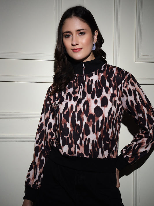 TANDUL Women Full Sleeve Animal Print Sweatshirt