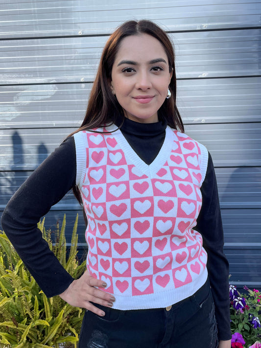 TANDUL Women Charming Pink and White Heart Sweater